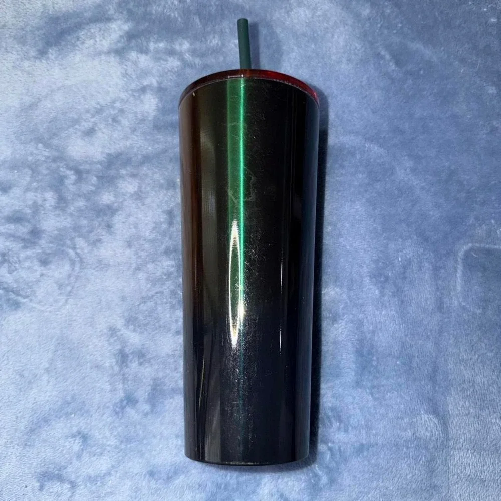 Starbucks Metal Ombré 24 Ounce Cup Copper/Emerald Dark Green Screw Down lid new